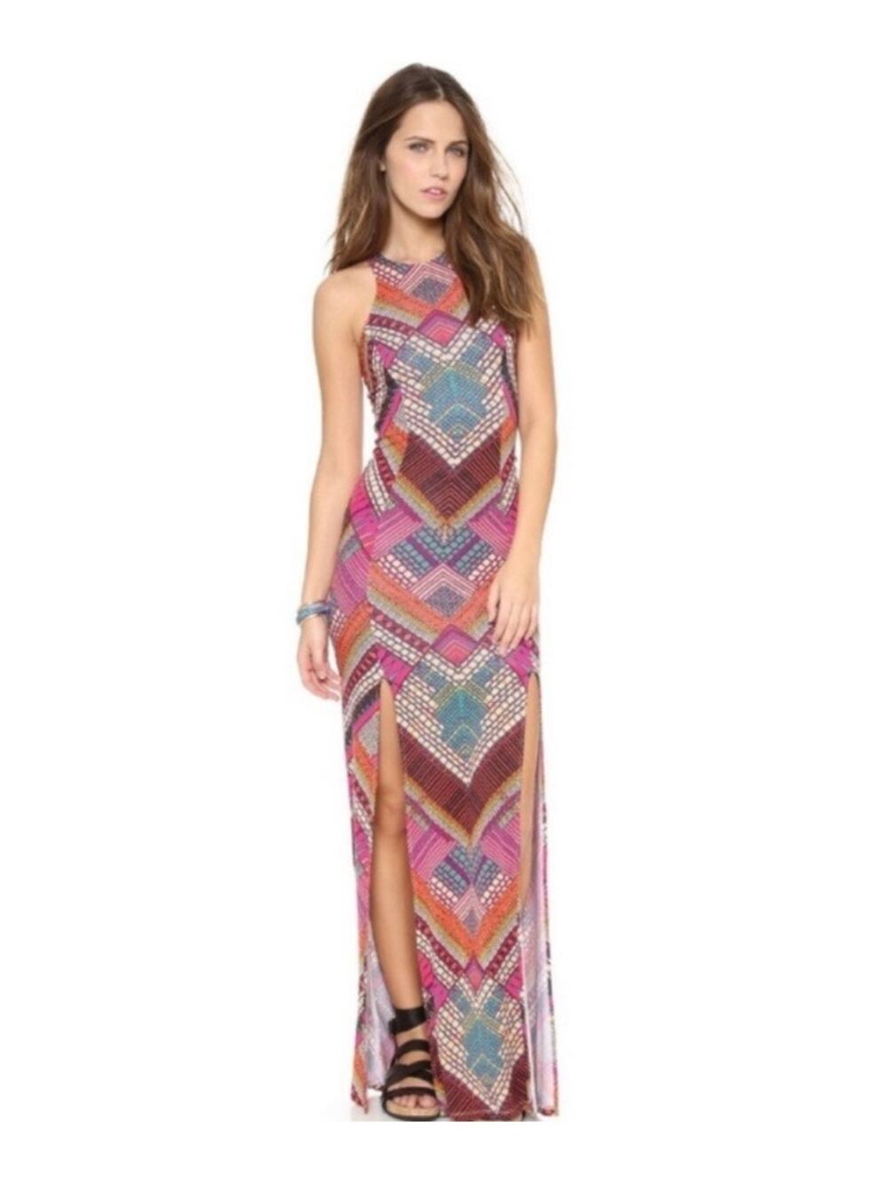 Mara Hoffman Pink Purple&Orange Kasuri High Slit Maxi Dress Sz.S